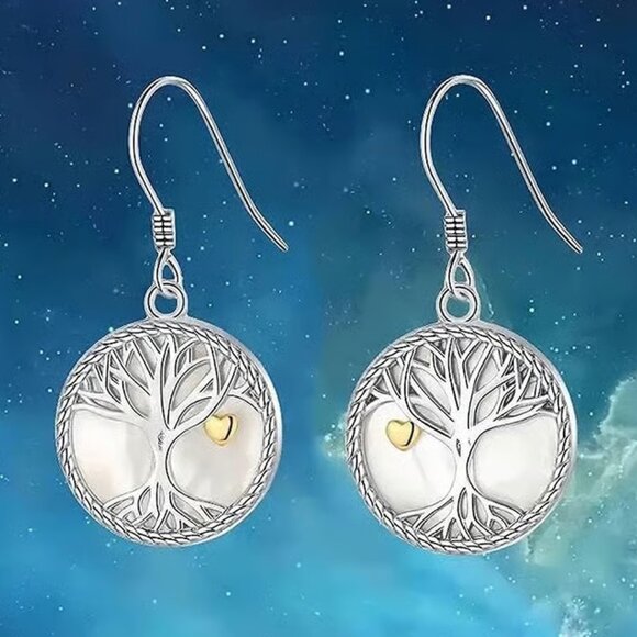 Silver TREE OF LIFE Dangle Earrings - Picture 1 of 3